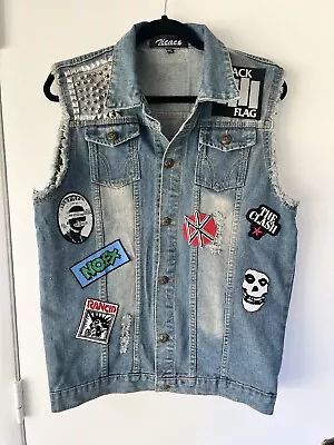 Punk Rock Battle Denim Vest Clash Sex Pistols Black Flag & More M -  L *Note • $64.99