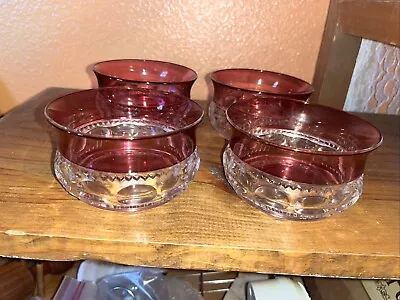 Set Of  4 Indiana Glass Kings Crown Ruby Red Flash Thumbprint Dessert Bowls 4  • $30