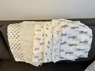 Aden + Anais Swaddling Blankets Lot Of 6 Muslin Cloth 100% Cotton Baby Swaddle • $50