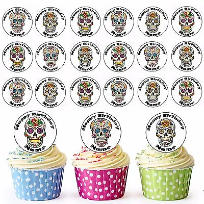 Sugar Skulls 24 Personalised Precut Edible Cupcake Toppers Gothic Festival • £3.99