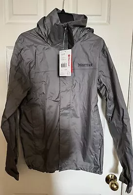 Marmot Men's Small PreCip® Eco Full-Zip Hooded Jacket Gargoyle Gray 41200-1268 • $80