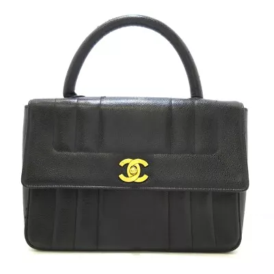 Auth CHANEL Mademoiselle Line - Black Caviar Skin Women's Handbag Gold Hardware • $1926