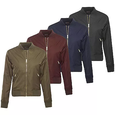 £13.99 • Buy Ladies Womens MA1 Army Classic Padded Bomber Jacket Vintage Zip Up Biker Coat