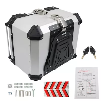 55L Silver Motorcycle Luggage Waterproof Tail Box Scooter Trunk Storage Top Case • $149.39