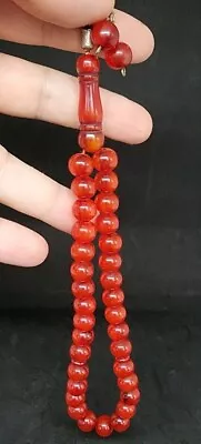 Vintage Cherry Amber Bakelite Vein Prayer Beads Rosary Rare Simichrome Test 26 G • $110