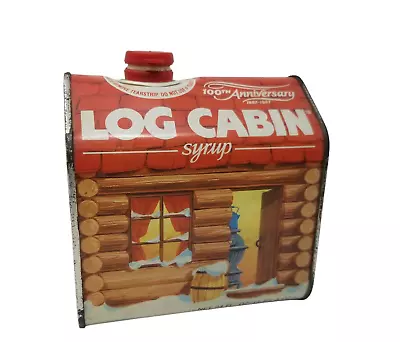 Vtg 1987 Log Cabin Maple Syrup Tin Container 100th Anniversary Christmas Decor • $19.49