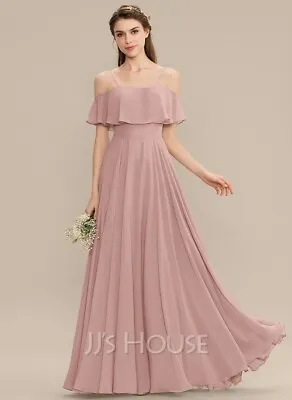 £105 • Buy NEW Dusty Rose A-Line Off-the-Shoulder Floor Length Chiffon Bridesmaid Dress