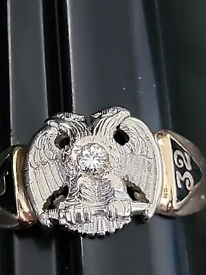 Scottish Rite  14K Gold MASONIC DOUBLE EAGLE 32ND DEGREE Diamond Ring • $800