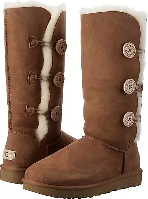 Women's Shoes UGG BAILEY BUTTON TRIPLET Suede & Sheepskin Boots 1016227 CHESTNUT • $170