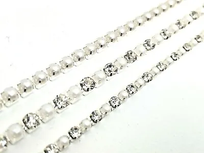 £3.39 • Buy 1M Diamante Rhinestone & Pearl Chain Trimming Jewellery Cakes Sew Or Glue On