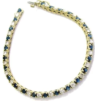 $167.99 • Buy 14k Gold Plated 5.3ct Simulated Sapphire & Simulated Diamond Tennis Bracelet