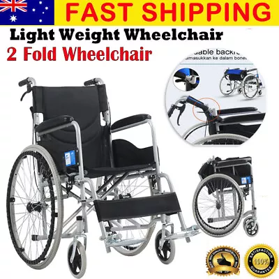 24  Max Load 180kg Folding Wheelchair &Park Brakes Lightweight Soft Mobility Aid • $161.22