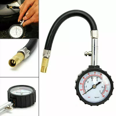 Motorcycle Tire Pressure Gauge 0-100 PSI Tyre Gauge With Flexible Air Chuck • $11.89