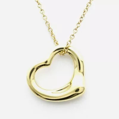 TIFFANY & Co. Elsa Peretti 18K Gold 16mm Open Heart Pendant Necklace • $990