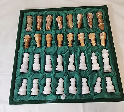 Marble Chess Pieces Pieces With Storage Tray Brown & White Handmade Imported New • $44.99