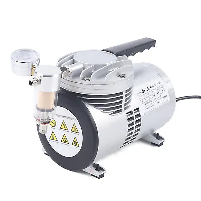 Small Lab Suction Pump Oil Free Lubrication Air Vacuum Pump W/ Gauge 600mmhg UK • £83.60