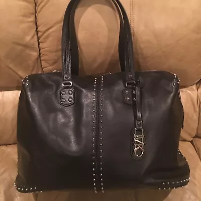 Michael Kors Astor Extra Large Studded Leather Shoulder Tote Weekender Black • $225