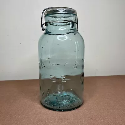 Vintage Atlas E-Z Seal 1 Quart Aqua Blue Glass Canning Jar & Lid • $26.95