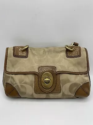 Coach Peyton Signature Sateen Flap Bag Khaki Tan Purse Vintage Y2K Shoulder Bag • $55