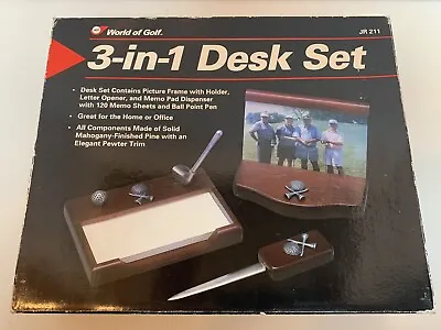 Vintage Golf Desk Set 3 - 1 Picture Frame Holder Letter Opener Memo Pad Rare NEW • $21.90