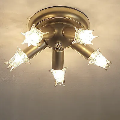 308c Vintage Lg 60's 70s Midcentury Glass Ceiling Light Lamp Fixture Sputnik • $275