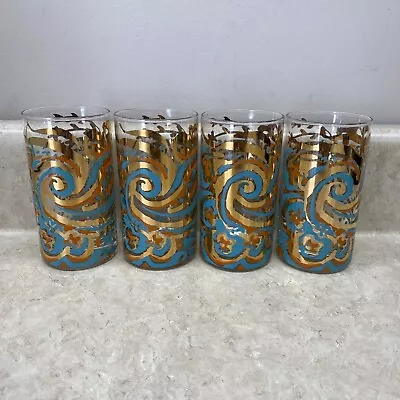 4 Pc. New Arcadia Studio Drinking Glasses Gold Blue Red Clear 8 Oz 4.5  • $45