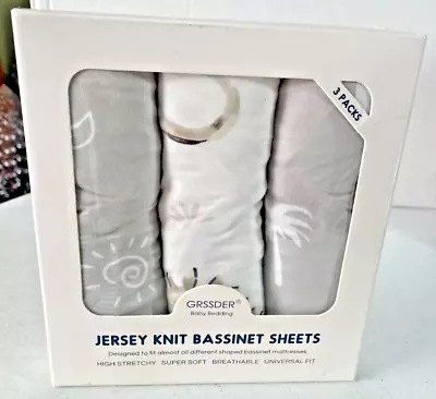 New In Box Grssder Baby Bedding - Jersey Knit Bassinet Sheets - 3 Pack • $8.95