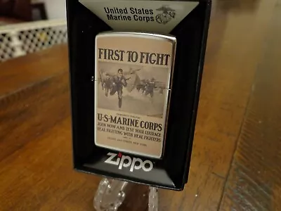 United States Marine Corps Usmc First To Fight Wwii Poster Zippo Lighter Mint • $27.95