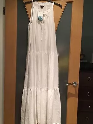 Marks And Spencer Sz 10 Dress Maxi White Embroidered Beach Wear Bnwt • £18.99