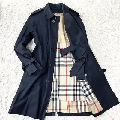 Authentic Burberry London Trench Coat With Liner Navy Blue M Cotton Nova Check • $232.87