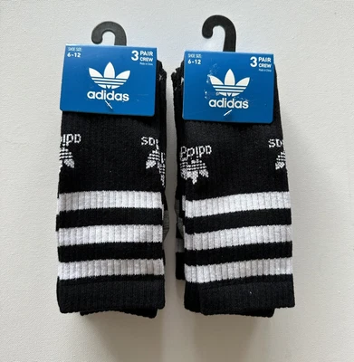 $53.99 • Buy ADIDAS Mens Originals 3 Stripe Trefoil Crew Socks 6 Pairs Size 6- 12