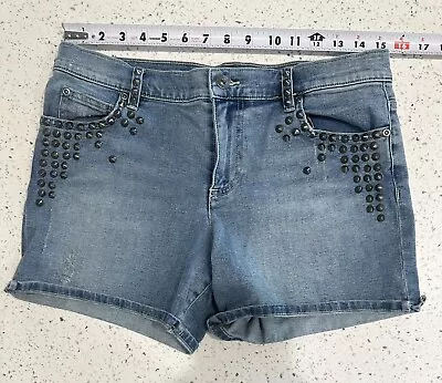 Vince Camuto Jean Shorts W/Pocket Studs Hem Stretchy Denim Blue Size 29 • $18.99