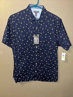 Van Heusen Medium Floral Button Shirt Slim Fit Never Tuck Short Sleeve Mens New • $17.05