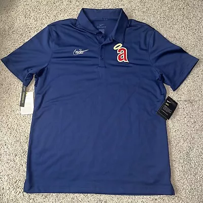 Nike CA Angels Cooperstown Collection Dri Fit Polo Shirt Large Navy Blue MLB NWT • $40