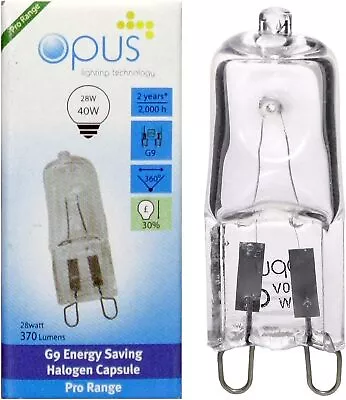 5 X Opus G9 28w = 40w 240v Clear Long Life Eco Halogen Dimmable Light Bulbs • £7.37