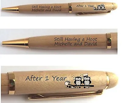 PERSONALISED 5th WEDDING ANNIVERSARY GIFT WOODEN PEN ANY YEARS COUPLES PRESENT • £7.95