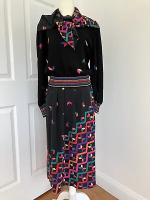 Vtg 80’s UMI Collections By Anne Crimmins Silk Skirt Sweater Scarf Set Dress! S • $69.95