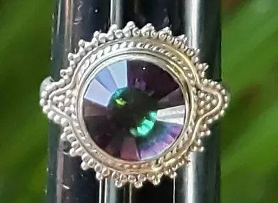 Mystic Topaz CZ Solitaire Sterling Silver .925 Round Dome Ring Size 7.5 • $15