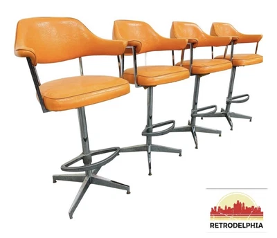 $1495 • Buy Vintage Modern Chrome Swivel Bar Stools - Set Of 4