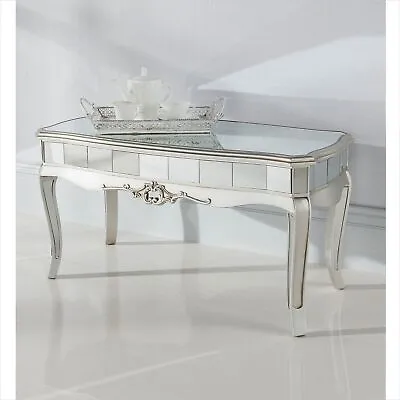 Argente Mirrored Coffee Table | Venetian Silver Glass | Modern Living Room • £194.99