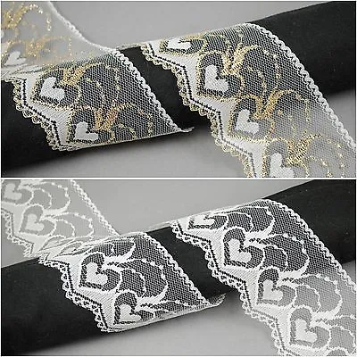 68 Mm VINTAGE  Lace TRIM White Gold Heart Pattern  BRIDAL Craft Cards Sewing • £1.99