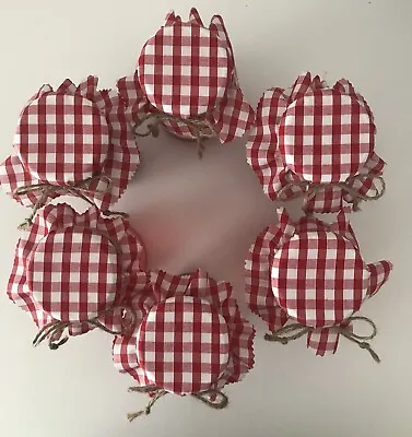 6 Homemade Red Gingham Fabric Jam Covers/jam Jar Toppers Labels Bands Ties • £2.99