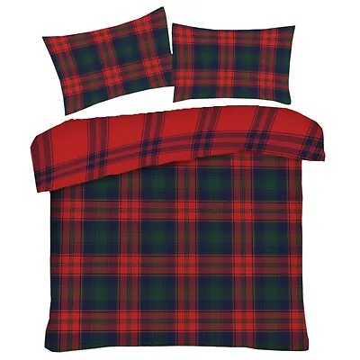 Tartan Check Duvet Cover Reversible Quilt Bedding Pillowcase Single Double King • £10.49