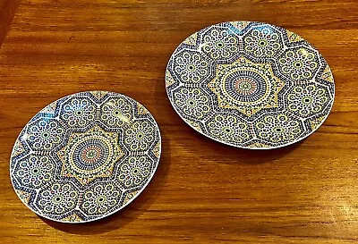 2 Cocema Fes Maroc Moroccan Mosaic Porcelain Plates 10” Dinner And 8” SALAD !! • $49