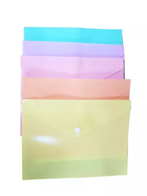 10pcs Pastel Colour A5 Document Stud Wallets Plastic Carry Popper Folder  • £4.99