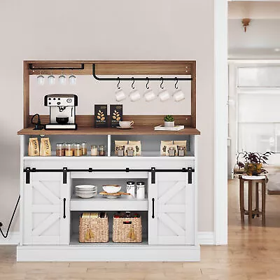 47  Farmhouse Buffet Cabinet Coffee Bar Cabinet Sideboard W/ Sliding Barn Door • $188.99