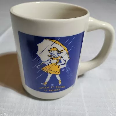 Morton Salt Coffee Mug Cup Blue Logo Of 1956 Girl Umbrella When It Rains Pours • $5.99