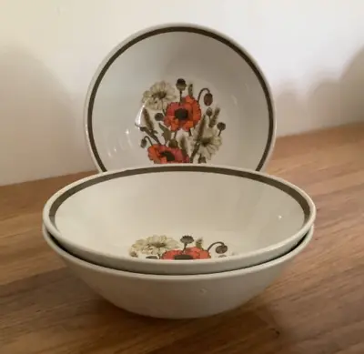 J And G Meakin Studio Pottery 'Poppy' Pattern ~ Cereal Bowls X 3 • £15