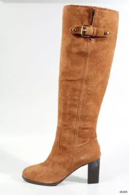 MICHAEL KORS Luggage Brown Suede 5.5 Gold Buckle TALL BOOTS • $119.99