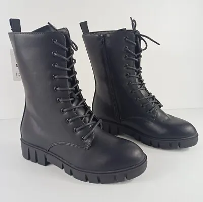 NEW  Rubi Jacquie Black Combat Midi Lace Up Boots Vegan EUR 39 Aus 8 RRP $69.99 • $39